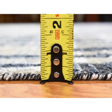 Load image into Gallery viewer, 9&#39;x12&#39; Black And White Zig Zag Design Pure Silk And Textured Wool Oriental Rug FWR401730