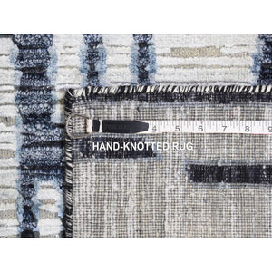 9'x12' Black And White Zig Zag Design Pure Silk And Textured Wool Oriental Rug FWR401730