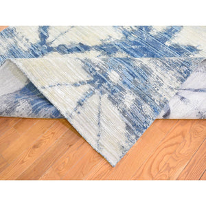 6'1"x9'1" Blue And White Extremely Durable Modern Hand Knotted Pure Silk And Textured Wool Oriental Rug FWR401742