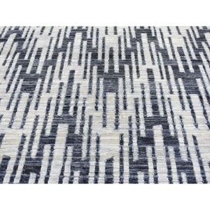 8'x10'1" Zig Zag Design Black And White Pure Silk And Textured Wool Extremely Durable Oriental Rug FWR401748