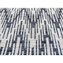 Load image into Gallery viewer, 8&#39;x10&#39;1&quot; Zig Zag Design Black And White Pure Silk And Textured Wool Extremely Durable Oriental Rug FWR401748