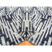 Load image into Gallery viewer, 8&#39;x10&#39;1&quot; Zig Zag Design Black And White Pure Silk And Textured Wool Extremely Durable Oriental Rug FWR401748