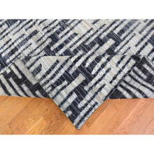 Load image into Gallery viewer, 8&#39;x10&#39;1&quot; Zig Zag Design Black And White Pure Silk And Textured Wool Extremely Durable Oriental Rug FWR401748