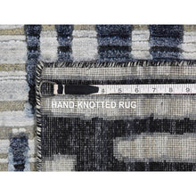 Load image into Gallery viewer, 8&#39;x10&#39;1&quot; Zig Zag Design Black And White Pure Silk And Textured Wool Extremely Durable Oriental Rug FWR401748