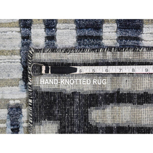 8'x10'1" Zig Zag Design Black And White Pure Silk And Textured Wool Extremely Durable Oriental Rug FWR401748