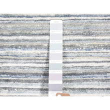 Load image into Gallery viewer, 2&#39;x3&#39; Ivory Modern, Wool And Pure Silk With Striae Design, Hand Knotted, Oriental, Mat Rug FWR401796