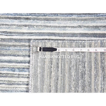 Load image into Gallery viewer, 2&#39;x3&#39; Ivory Modern, Wool And Pure Silk With Striae Design, Hand Knotted, Oriental, Mat Rug FWR401796