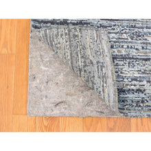 Load image into Gallery viewer, 10&#39;x14&#39; Horizontal Ombre Design Hand Knotted Denim Blue Wool And Pure Silk Oriental Rug FWR401820