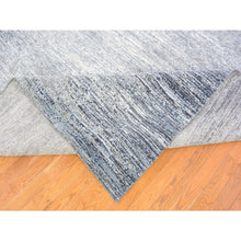 Load image into Gallery viewer, 10&#39;x14&#39; Horizontal Ombre Design Hand Knotted Denim Blue Wool And Pure Silk Oriental Rug FWR401820