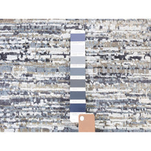 Load image into Gallery viewer, 10&#39;x14&#39; Horizontal Ombre Design Hand Knotted Denim Blue Wool And Pure Silk Oriental Rug FWR401820