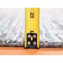 Load image into Gallery viewer, 10&#39;x14&#39; Horizontal Ombre Design Hand Knotted Denim Blue Wool And Pure Silk Oriental Rug FWR401820