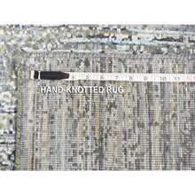 Load image into Gallery viewer, 10&#39;x14&#39; Horizontal Ombre Design Hand Knotted Denim Blue Wool And Pure Silk Oriental Rug FWR401820