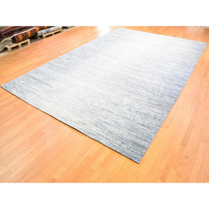 12'x18' Blue Oceanic Wool And Pure Silk Horizontal Ombre Design Hand Knotted Oriental Oversized Rug FWR401844