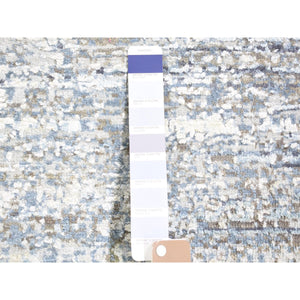 12'x18' Blue Oceanic Wool And Pure Silk Horizontal Ombre Design Hand Knotted Oriental Oversized Rug FWR401844