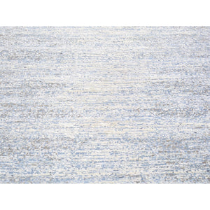 12'x18' Blue Oceanic Wool And Pure Silk Horizontal Ombre Design Hand Knotted Oriental Oversized Rug FWR401844