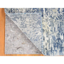 Load image into Gallery viewer, 2&#39;6&quot;x10&#39;1&quot; Hand Knotted Denim Blue Abstract Design Wool And Real Silk Runner Oriental Rug FWR401880