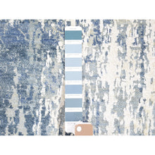 Load image into Gallery viewer, 2&#39;6&quot;x10&#39;1&quot; Hand Knotted Denim Blue Abstract Design Wool And Real Silk Runner Oriental Rug FWR401880
