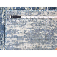 Load image into Gallery viewer, 2&#39;6&quot;x10&#39;1&quot; Hand Knotted Denim Blue Abstract Design Wool And Real Silk Runner Oriental Rug FWR401880