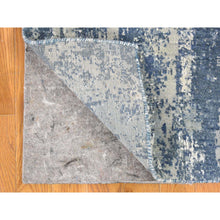 Load image into Gallery viewer, 2&#39;6&quot;x10&#39;1&quot; Hand Knotted Denim Blue Abstract Design Wool and Real Silk Runner Oriental Rug FWR401880