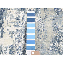 Load image into Gallery viewer, 2&#39;6&quot;x10&#39;1&quot; Hand Knotted Denim Blue Abstract Design Wool And Real Silk Runner Oriental Rug FWR401880