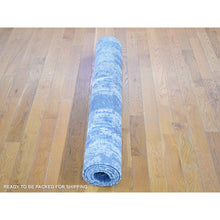 Load image into Gallery viewer, 2&#39;6&quot;x10&#39;1&quot; Hand Knotted Denim Blue Abstract Design Wool And Real Silk Runner Oriental Rug FWR401880