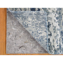 Load image into Gallery viewer, 2&#39;7&quot;x12&#39;1&quot; Hand Knotted Abstract Design Wool And Real Silk Denim Blue Runner Oriental Rug FWR401892