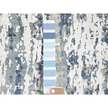 Load image into Gallery viewer, 2&#39;7&quot;x12&#39;1&quot; Hand Knotted Abstract Design Wool And Real Silk Denim Blue Runner Oriental Rug FWR401892