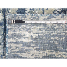 Load image into Gallery viewer, 2&#39;7&quot;x12&#39;1&quot; Hand Knotted Abstract Design Wool And Real Silk Denim Blue Runner Oriental Rug FWR401892