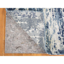 Load image into Gallery viewer, 3&#39;8&quot;x17&#39;2&quot; Hand Knotted Denim Blue Abstract Design Wool And Real Silk Extra Large Wide Runner Oriental Rug FWR401904