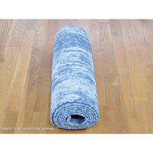 Load image into Gallery viewer, 2&#39;7&quot;x12&#39;2&quot; Hand Knotted Blue Abstract Design Wool And Real Silk Runner Oriental Rug FWR401910