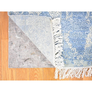 6'x9'3" Hand Knotted Blue Modern With Jewelry Design Pastels Silk With Wool Oriental Rug FWR401916