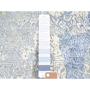 6'x9'3" Hand Knotted Blue Modern With Jewelry Design Pastels Silk With Wool Oriental Rug FWR401916