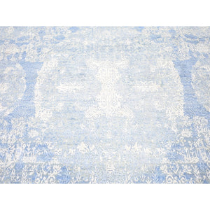 6'x9'3" Hand Knotted Blue Modern With Jewelry Design Pastels Silk With Wool Oriental Rug FWR401916
