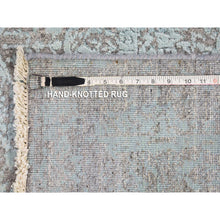 Load image into Gallery viewer, 2&#39;7&quot;x14&#39; Light Blue Wool And Pure Silk Hand Knotted Broken Persian Design Oriental Xl Runner Rug FWR401928