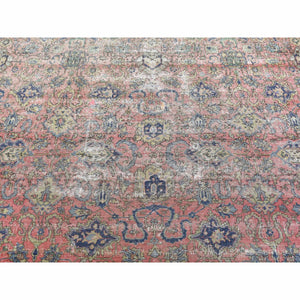 9'2"x19'2" Pink Hand Knotted Antique Turkish Sivas Worn And Distressed, Clean Pure Wool Long And Narrow Gallery Size Oriental Rug FWR401970