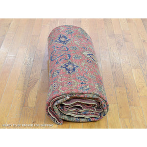 9'2"x19'2" Pink Hand Knotted Antique Turkish Sivas Worn And Distressed, Clean Pure Wool Long And Narrow Gallery Size Oriental Rug FWR401970