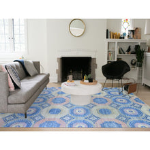 Load image into Gallery viewer, 9&#39;x11&#39;8&quot; Denim Blue Mamluk Repetitive Design With Pastel Colors Hand Knotted Pure Wool Oriental Rug FWR401982