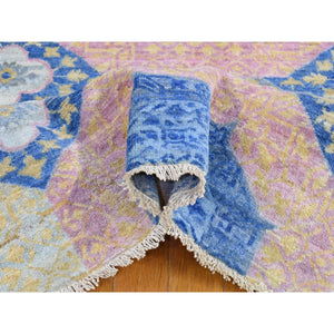 9'x11'8" Denim Blue Mamluk Repetitive Design With Pastel Colors Hand Knotted Pure Wool Oriental Rug FWR401982