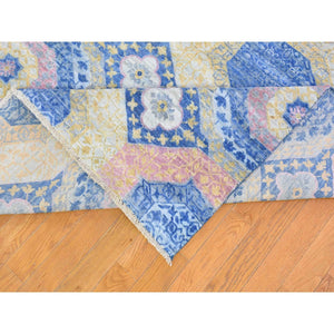 9'x11'8" Denim Blue Mamluk Repetitive Design With Pastel Colors Hand Knotted Pure Wool Oriental Rug FWR401982