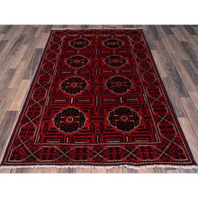 Load image into Gallery viewer, 4&#39;x6&#39;4&quot; Crimson Red, Afghan Khamyab with Tribal Medallions Design, Soft and Velvety Wool, Natural Dyes, Hand Knotted, Oriental Rug FWR4014
