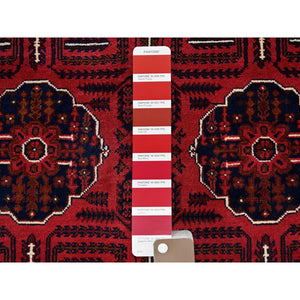 4'x6'4" Crimson Red, Afghan Khamyab with Tribal Medallions Design, Soft and Velvety Wool, Natural Dyes, Hand Knotted, Oriental Rug FWR4014