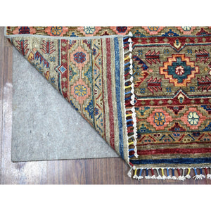 3'x9'3" Red Super Kazak Khorjin Design Pure Wool With Pop Of Color And Colorful Tassles Hand Knotted Oriental Runner Rug FWR402264