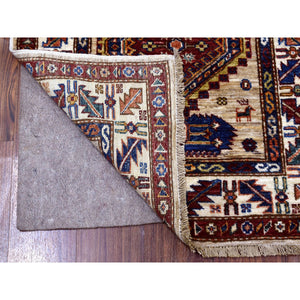 2'8"x10' Beige Geometric Design Natural Wool Super Kazak Hand-knotted Oriental Runner Rug FWR402510