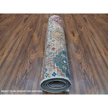 Load image into Gallery viewer, 2&#39;9&quot;x8&#39; Taupe Super Kazak In A Colorful Palette Khorjin Design Pure Wool Hand Knotted Oriental Runner Rug FWR402570