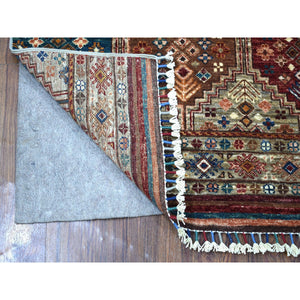 2'9"x8' Hand Knotted Gray Super Kazak Khorjin Design With Colorful Tassles Pure Afghan Wool Oriental Runner Rug FWR402720