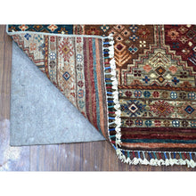 Load image into Gallery viewer, 2&#39;9&quot;x8&#39; Hand Knotted Gray Super Kazak Khorjin Design With Colorful Tassles Pure Afghan Wool Oriental Runner Rug FWR402720