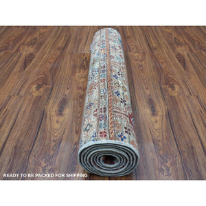 2'9"x8' Hand Knotted Gray Super Kazak Khorjin Design With Colorful Tassles Pure Afghan Wool Oriental Runner Rug FWR402720