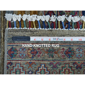 2'7"x8' Gray Super Kazak Khorjin Design With Colorful Tassels Hand Knotted Vibrant Wool Oriental Runner Rug FWR402732