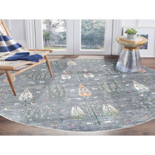Load image into Gallery viewer, 12&#39;x12&#39; Gray Peshawar Folk Art Willow And Cypress Tree Design Hand Knotted Borderless Round Oriental Rug FWR402954