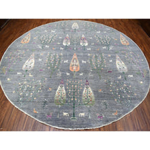 Load image into Gallery viewer, 12&#39;x12&#39; Gray Peshawar Folk Art Willow And Cypress Tree Design Hand Knotted Borderless Round Oriental Rug FWR402954